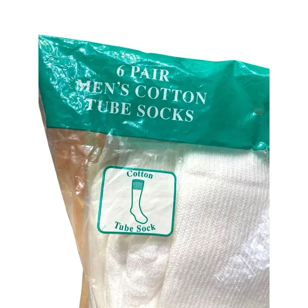 Men's True VTG Jerzees White Cotton Blend Tube Socks‎ 6 Pairs Shoe Size 9-14 NEW